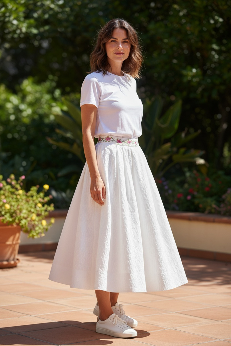 Tina Leser Original White Floral Resort Skirt 1950s–60s Size XS Embroidered